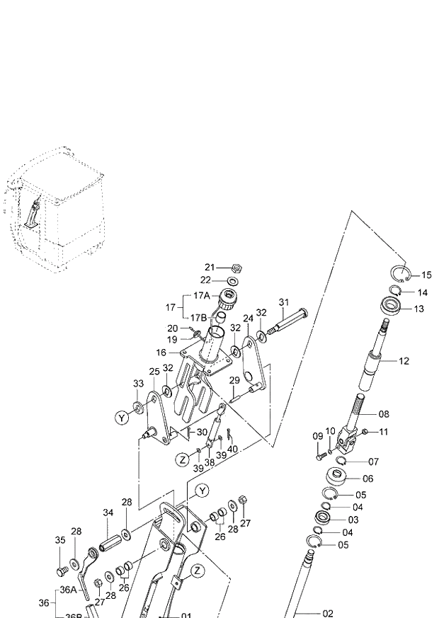 Схема запчастей Hitachi ZW220 - 099_STEERING COLUMN(INNER) (000101-004999, 005101-). 04 CAB
