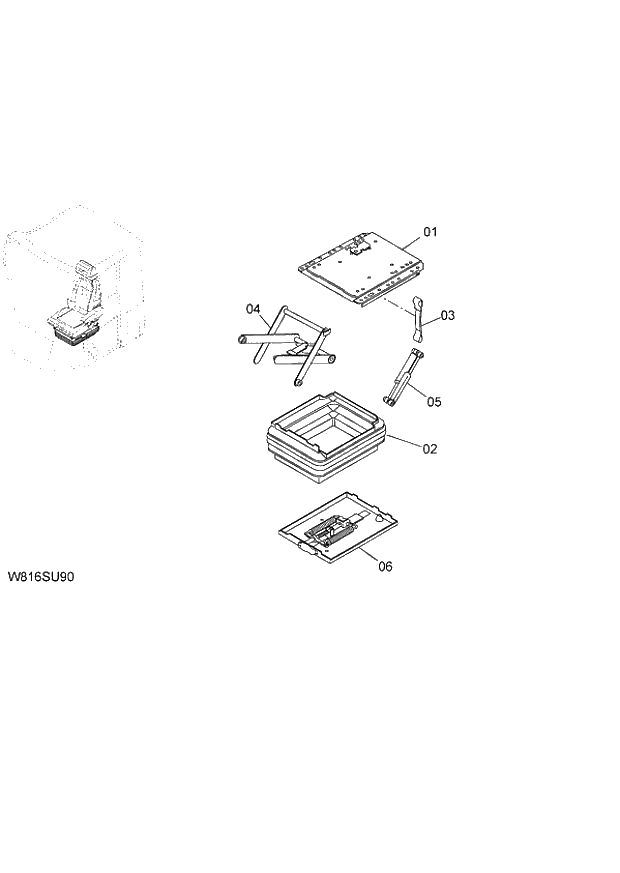 Схема запчастей Hitachi ZW220 - 120_SUSPENSION(GRAMMER) (000101-004999, 005101-). 04 CAB