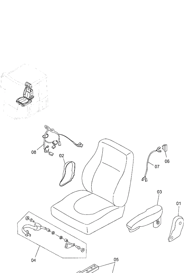 Схема запчастей Hitachi ZW220 - 121_SEAT(AIR-SUSPENSION)(GRAMMER) (000101-004999, 005101-). 04 CAB