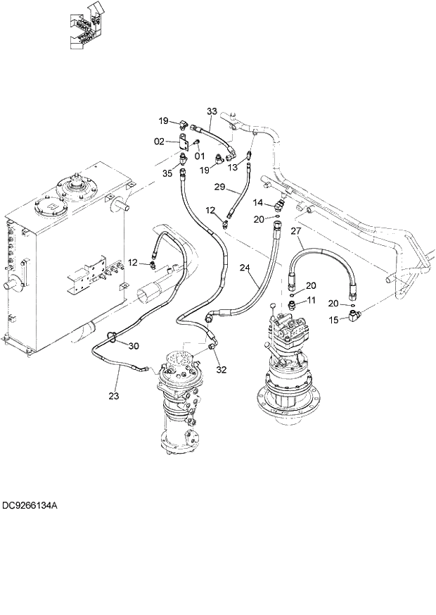 Схема запчастей Hitachi ZX140W-3 - 041 DRAIN PIPING ( CEB CED 002001-, CEA 020001-). 01 UPPERSTRUCTURE