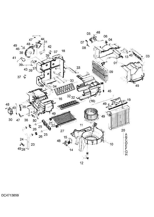 Схема запчастей Hitachi ZX140W-3 - 138 AIR-CONDITIONER UNIT ( CEB CED 002701-, CEA 020803-). 01 UPPERSTRUCTURE