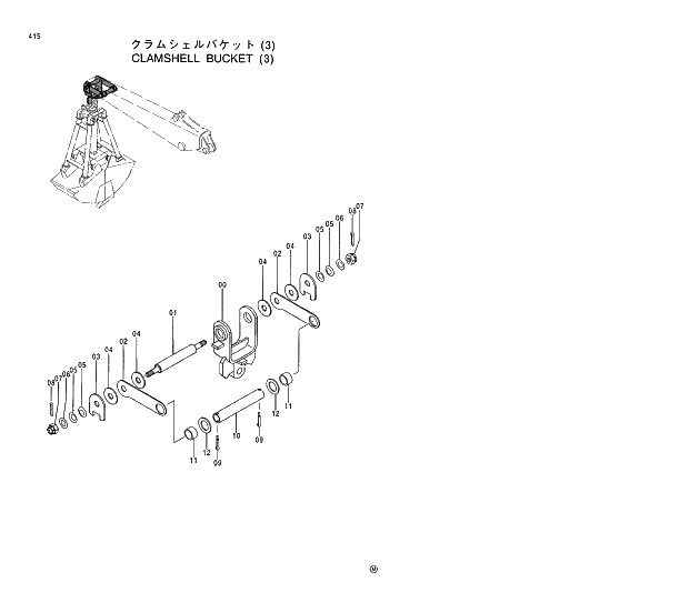 Схема запчастей Hitachi EX120-5 - 415 CLAMSHELL BUCKET (3) 03 FRONT END ATTACHMENTS
