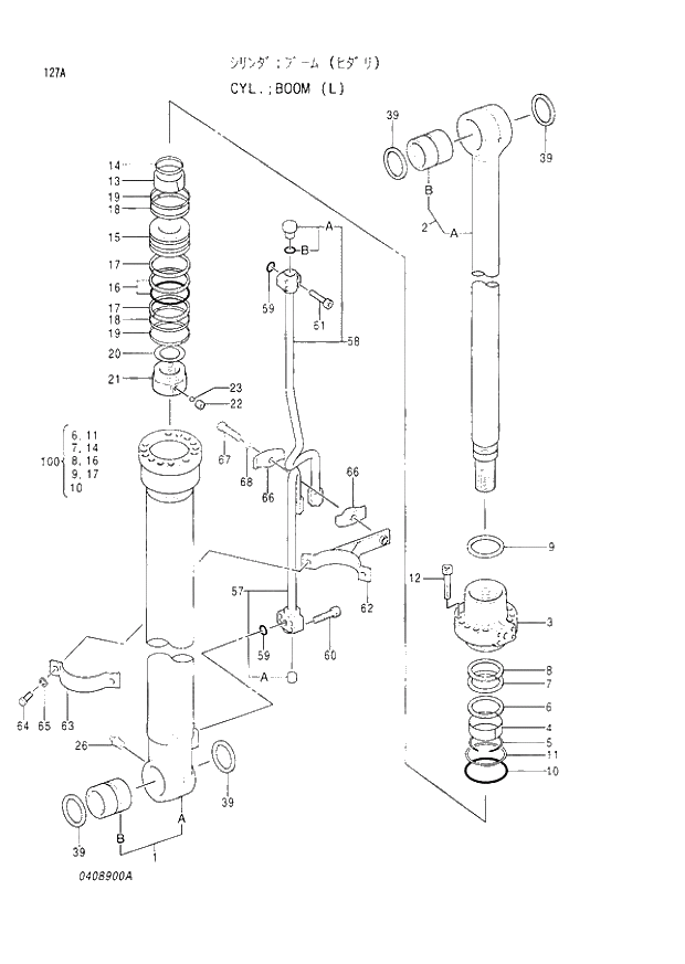Схема запчастей Hitachi EX120-2 - 127 BOOM CYLINDER (L) (030001 -). 04 CYLINDER