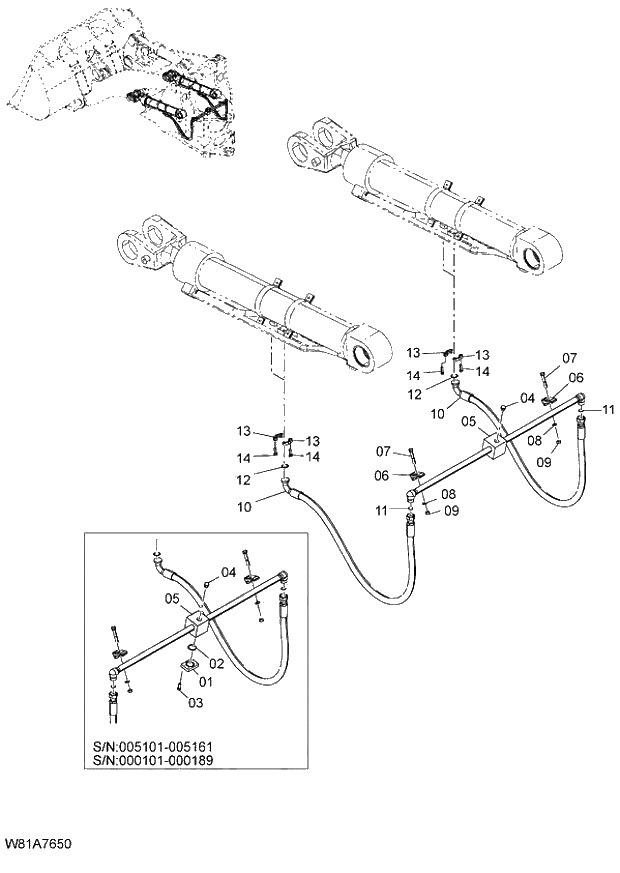 Схема запчастей Hitachi ZW250 - 161_MAIN PIPING(5) (000101-004999, 005101-). 06 HYDRAULIC SYSTEM