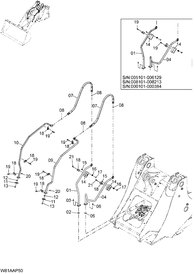 Схема запчастей Hitachi ZW250 - 163_MAIN PIPING(FOR 3-SPOOL)(AP3) (000101-004999, 005101-). 06 HYDRAULIC SYSTEM