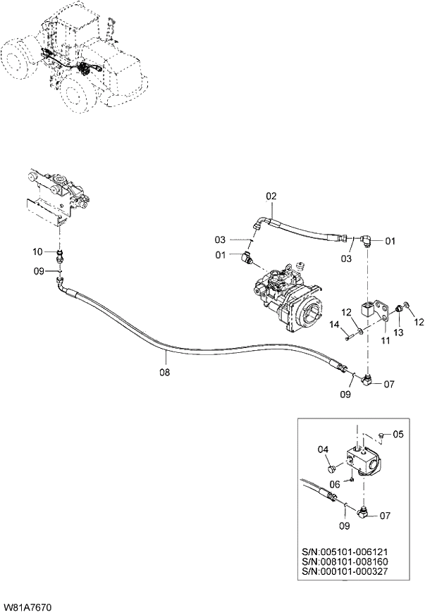Схема запчастей Hitachi ZW250 - 196_STEERING PIPING(1) (000101-004999, 005101-). 06 HYDRAULIC SYSTEM