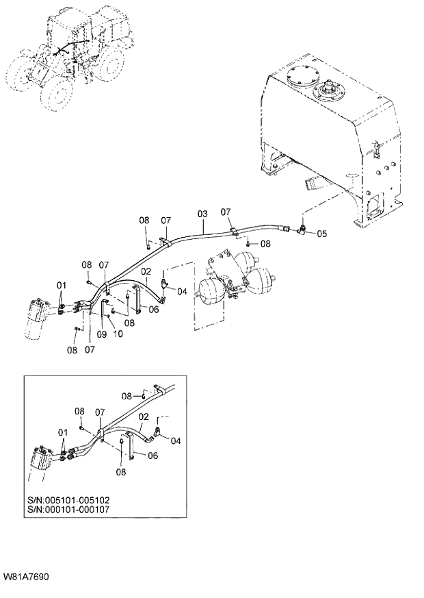 Схема запчастей Hitachi ZW250 - 199_STEERING PIPING(3) (000101-004999, 005101-). 06 HYDRAULIC SYSTEM