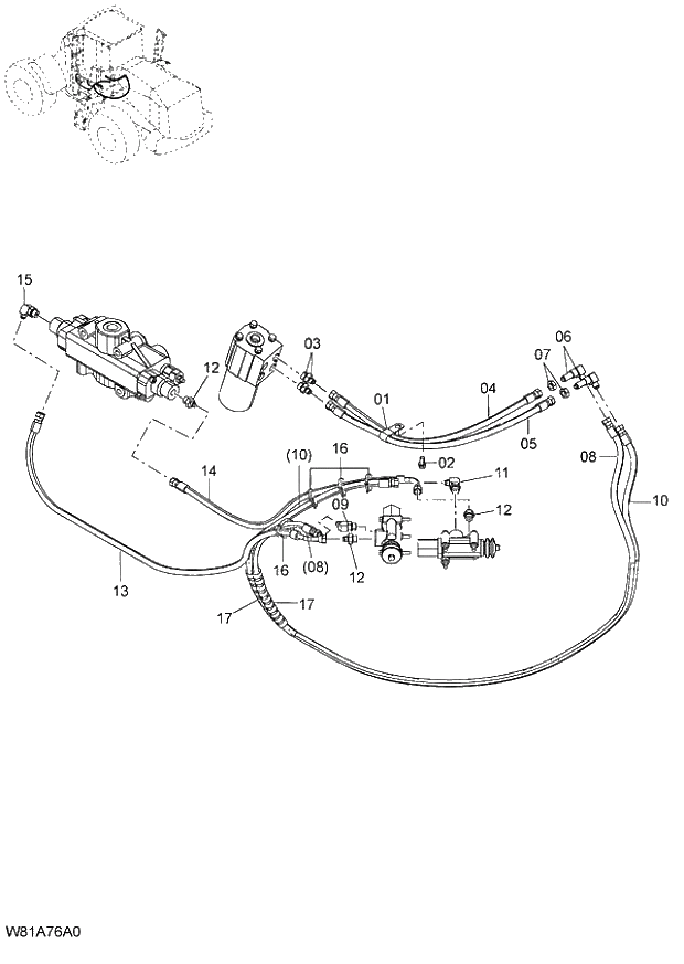 Схема запчастей Hitachi ZW250 - 200_STEERING PIPING(4) (000101-004999, 005101-). 06 HYDRAULIC SYSTEM