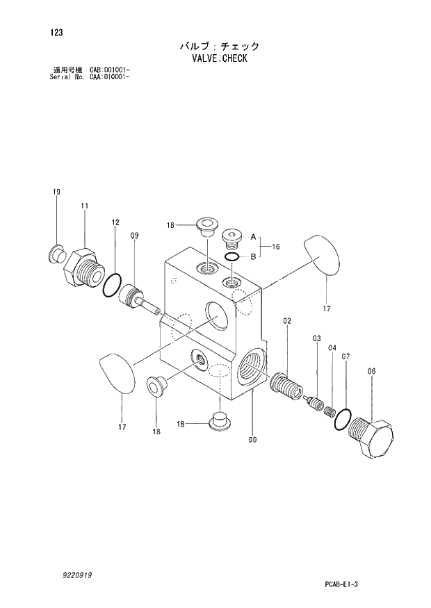 Схема запчастей Hitachi ZX130W - 123 VALVE CHECK (CAA 010001 - CAB 001001 -). 04 CYLINDER