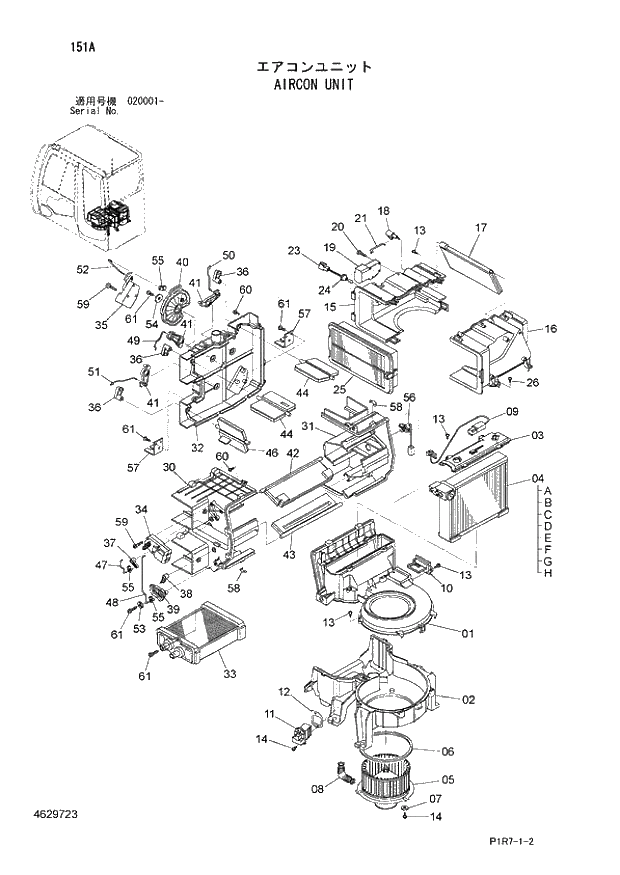 Схема запчастей Hitachi ZX110M-3 - 151_AIRCON UNIT (020001 -). 01 UPPERSTRUCTURE