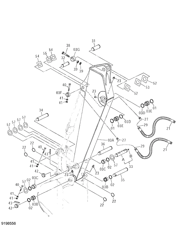 Схема запчастей Hitachi ZX120 - 245_ARM 2.1m (060001-). 03 MONO BOOM FRONT-END ATTACHMENTS