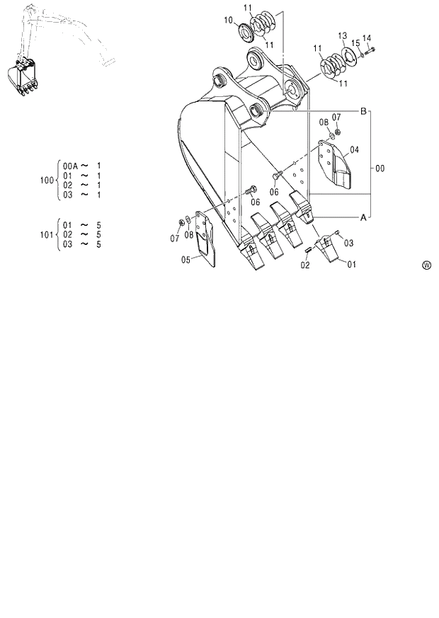 Схема запчастей Hitachi ZX120 - 266_BUCKET 0.4m3 (JIS 94) (060001-). 03 MONO BOOM FRONT-END ATTACHMENTS