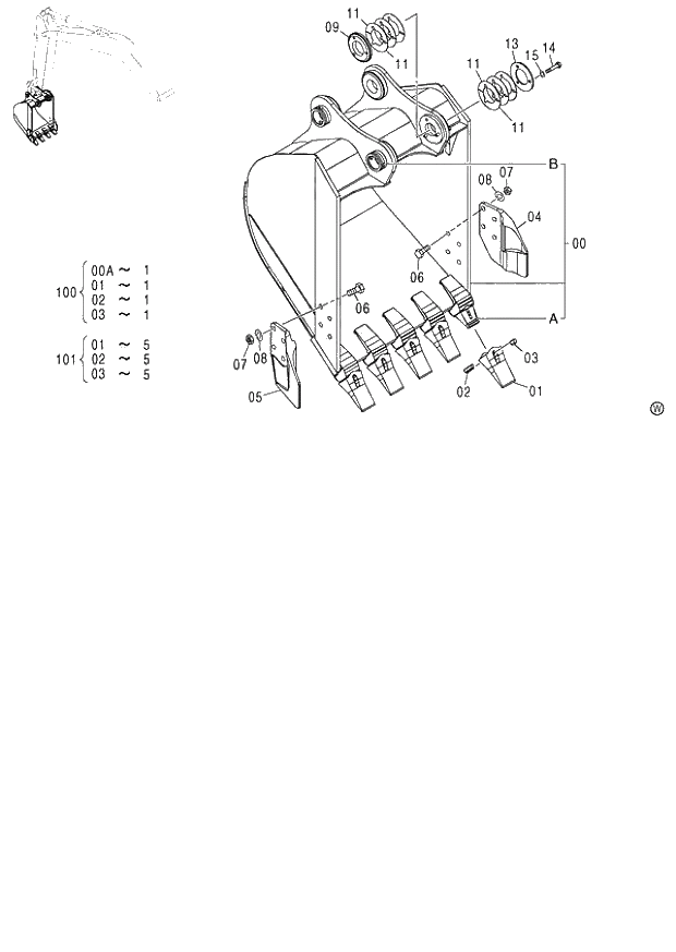 Схема запчастей Hitachi ZX120 - 267_BUCKET 0.45m3 (JIS 94) (060001-). 03 MONO BOOM FRONT-END ATTACHMENTS
