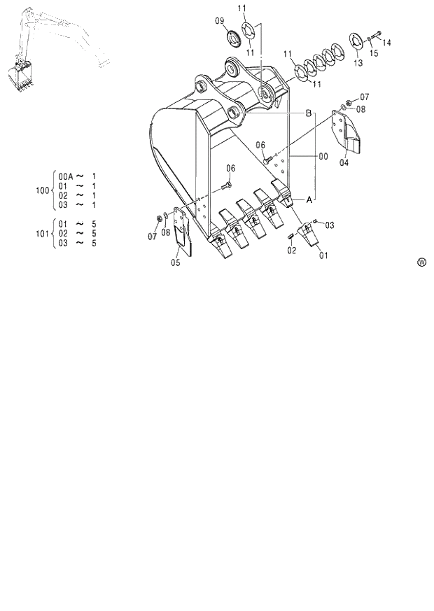Схема запчастей Hitachi ZX120 - 268_BUCKET 0.5m3 (JIS 94) (060001-). 03 MONO BOOM FRONT-END ATTACHMENTS