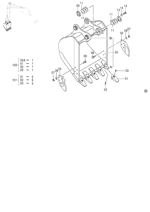 Схема запчастей Hitachi ZX120 - 269_K BUCKET 0.5m3 (JIS 94) (060001-). 03 MONO BOOM FRONT-END ATTACHMENTS