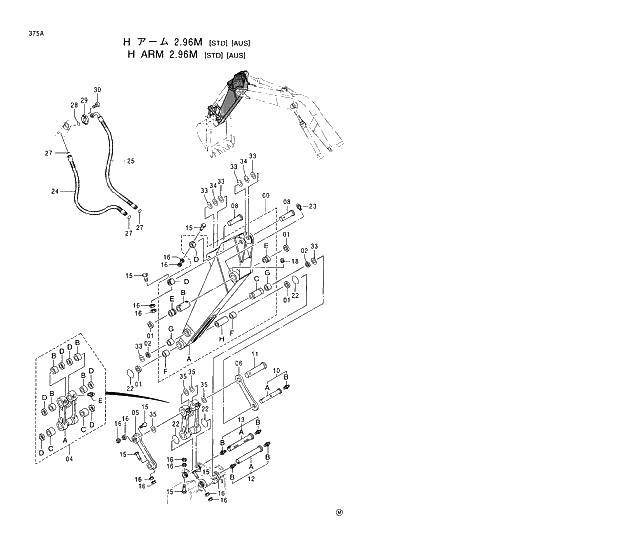 Схема запчастей Hitachi EX230LC-5 - 375 H ARM (2.96M)(STD)(AUS) 03 FRONT