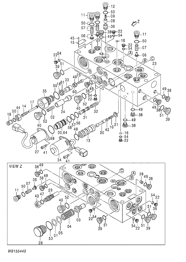 Схема запчастей Hitachi ZW180 - 259 VALVE CHARGE (000101-000423, 005101-005309, 008101-008250). 03 VALVE