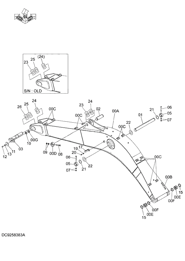 Схема запчастей Hitachi ZX140W-3 - 248 STD. BOOM ( CEB CED 002001-, CEA 020001-). 03 FRONT-END ATTACHMENTS(MONO-BOOM)