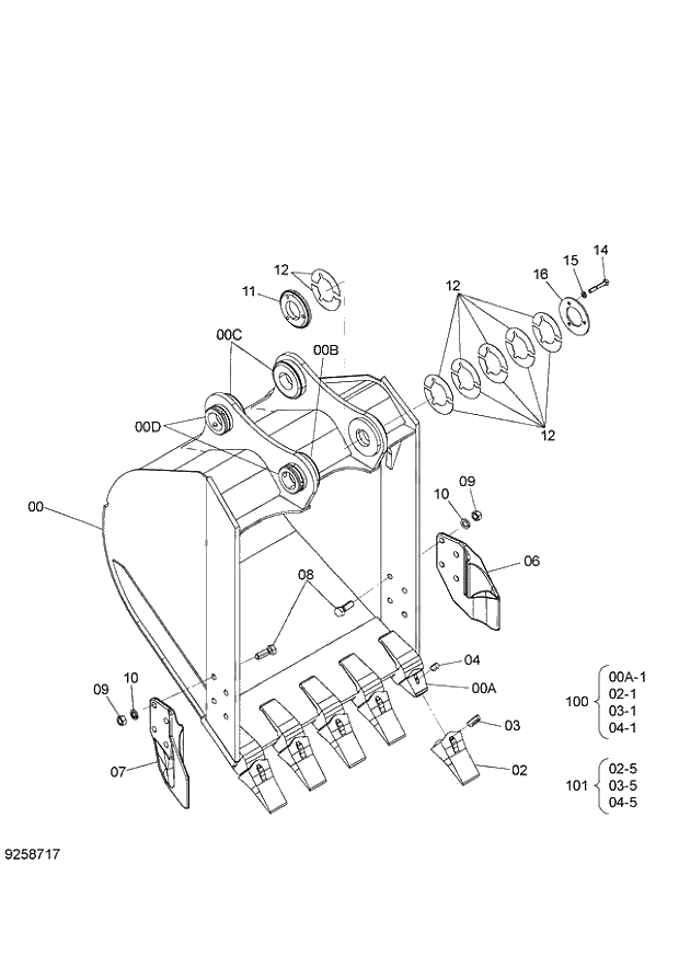 Схема запчастей Hitachi ZX140W-3 - 269 BUCKET 0.50m3 (JIS 94) ( CEB CED 002001-, CEA 020001-). 03 FRONT-END ATTACHMENTS(MONO-BOOM)