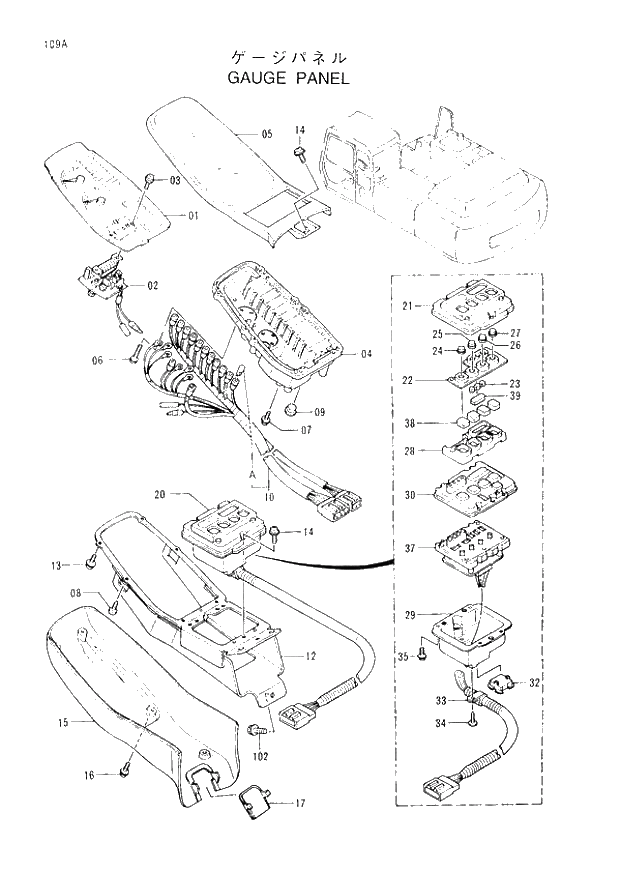 Схема запчастей Hitachi EX300LC-3 - 109 GAUGE PANEL (007001 -). 01 UPPERSTRUCTURE