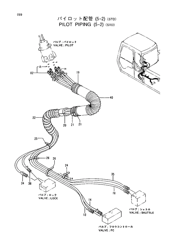 Схема запчастей Hitachi EX220-3 - 089 PILOT PIPINGS (5-2)(STD). 01UPPERSTRUCTURE