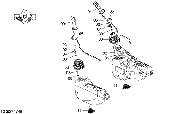 Схема запчастей Hitachi ZX350LCK-5G - 002 CONTROL LEVER (FRONT, SWING)(WITH SINGLE SWITCH) 09 FLOOR PARTS