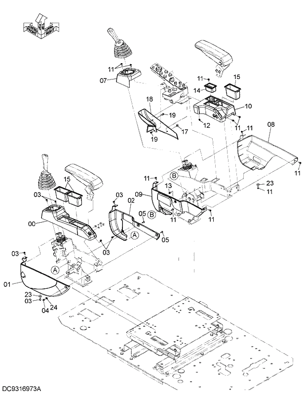 Схема запчастей Hitachi ZX350LCK-5G - 011 CONSOLE COVER 09 FLOOR PARTS