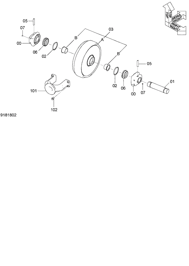 Схема запчастей Hitachi ZX120-E - 216_FRONT IDLER 120,E,H,K NA,EU1 (060001-). 02 UNDERCARRIAGE
