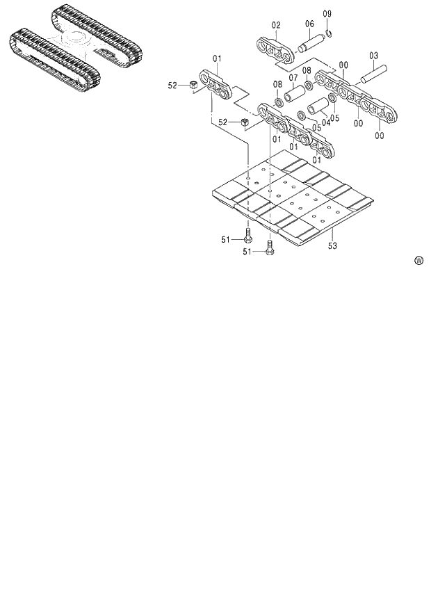 Схема запчастей Hitachi ZX120 - 232_PAD CRAWLER B500mm (SEPARATE-Type)(NARROW LC TRACK) EU1,EU2 (060001-). 02 UNDERCARRIAGE