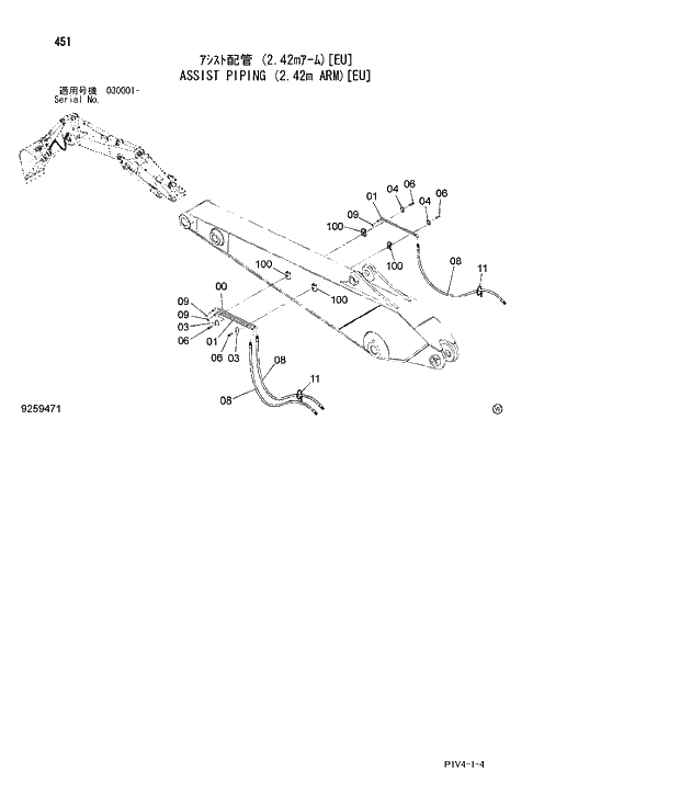 Схема запчастей Hitachi ZX280LC-3 - 451 ASSIST PIPING (2.42m ARM)(EU). 05 ASSIST PIPING
