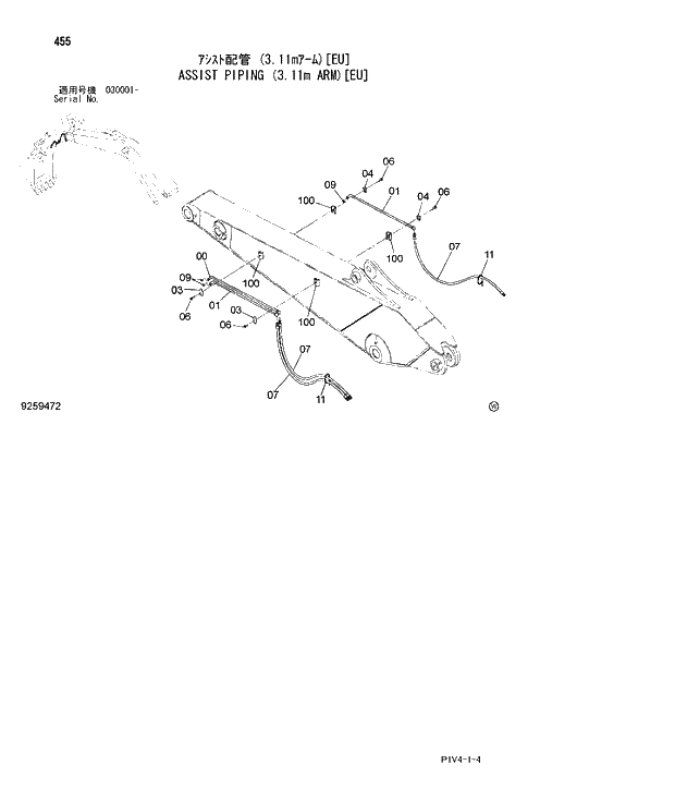 Схема запчастей Hitachi ZX280LCN-3 - 455 ASSIST PIPING (3.11m ARM)(EU). 05 ASSIST PIPING