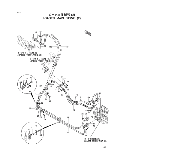 Схема запчастей Hitachi EX400-5 - 483 LOADER MAIN PIPING (2) 04 LOADER ATTACHMENTS