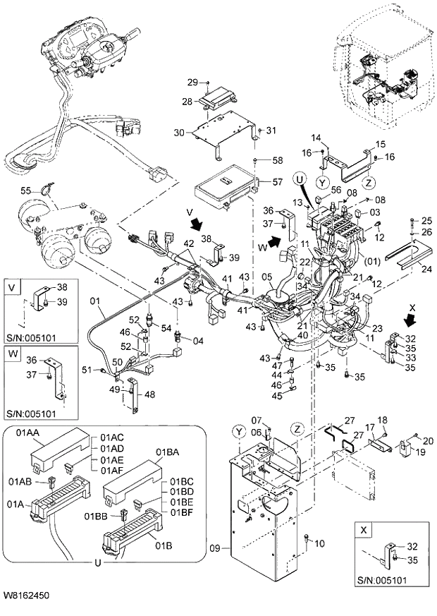 Схема запчастей Hitachi ZW220 - 141_ELECTRICAL PARTS(REAR CONSOLE) 6CG,HCG,HEG (005101-009999). 05 ELECTRICAL SYSTEM