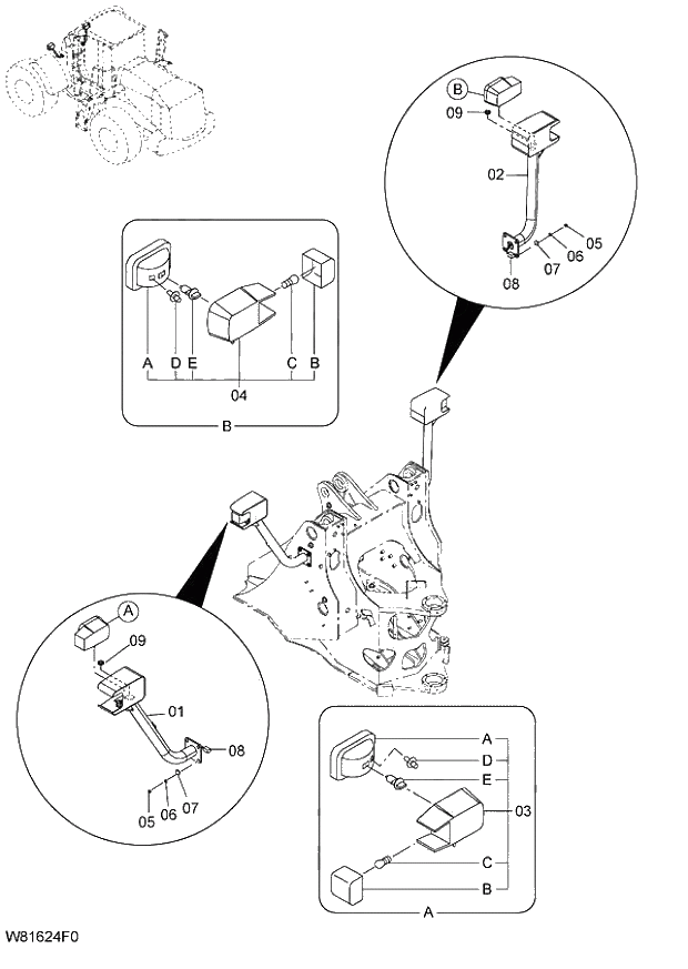 Схема запчастей Hitachi ZW220 - 143_HEAD LIGHT H3G,HEG,HSG,HXG (CLF002) (000101-004999, 005101-). 05 ELECTRICAL SYSTEM