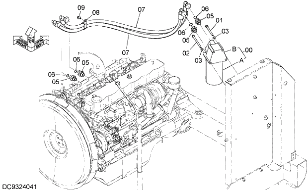 Схема запчастей Hitachi ZX210LCK-5G - 003 OIL FILTER PIPING 02 ENGINE