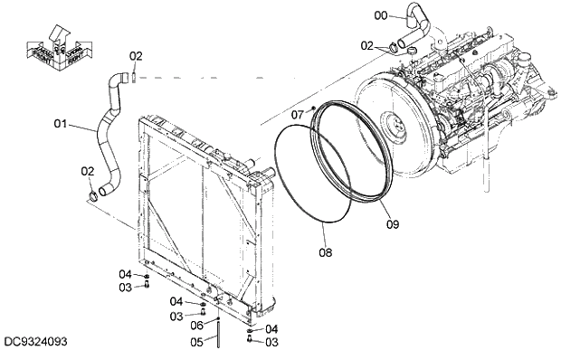 Схема запчастей Hitachi ZX210LCK-5G - 006 RADIATOR SUPPORT 02 ENGINE