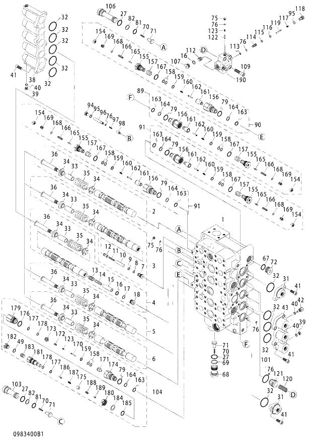 Схема запчастей Hitachi ZX870R-3 - 017 VALVE CONTROL (1-4) (020001-020479). 03 VALVE