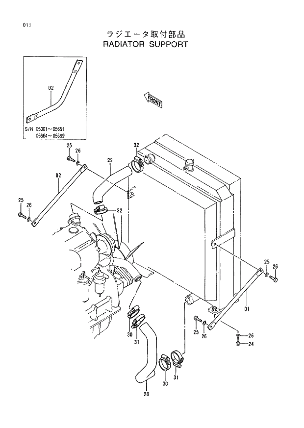 Схема запчастей Hitachi EX400H-3 - 011 RADIATOR SUPPORT (005001 -). 01 UPPERSTRUCTURE