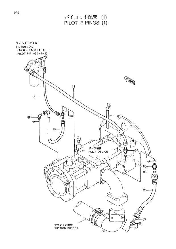 Схема запчастей Hitachi EX400-3 - 085 PILOT PIPINGS (1) (005001 -). 01 UPPERSTRUCTURE