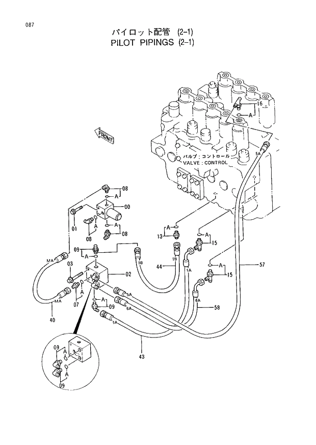 Схема запчастей Hitachi EX400H-3 - 087 PILOT PIPINGS (2-1) (005001 -). 01 UPPERSTRUCTURE