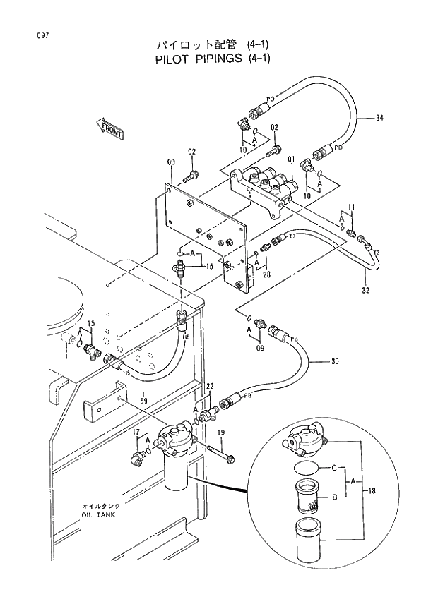 Схема запчастей Hitachi EX400LC-3 - 097 PILOT PIPINGS (4-1) (005001 -). 01 UPPERSTRUCTURE