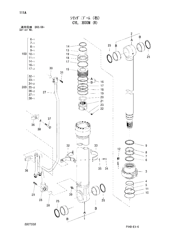 Схема запчастей Hitachi ZX230 - 111 CYL.;BOOM (R). CYLINDER