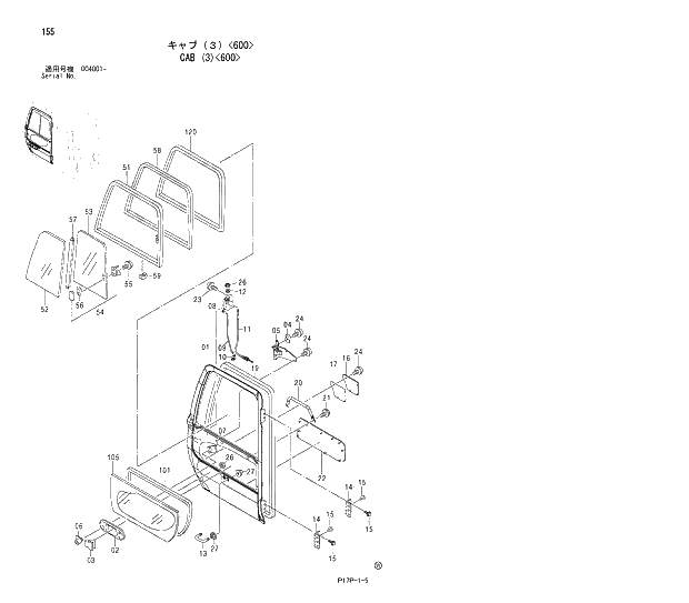 Схема запчастей Hitachi ZX650LCH - 155 CAB (3)(600) 01 UPPERSTRUCTURE