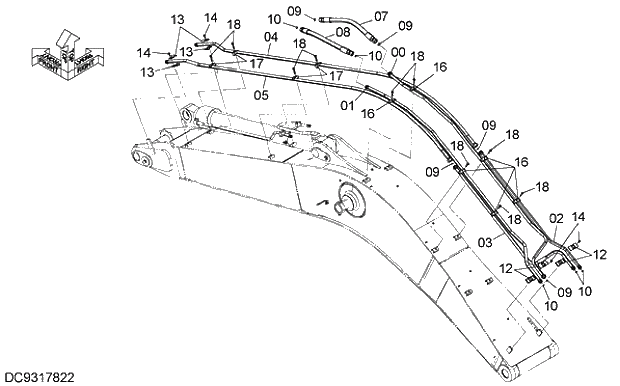 Схема запчастей Hitachi ZX350K-5G - 003 BOOM PIPING 12 FRONT-END ATTACHMENTS