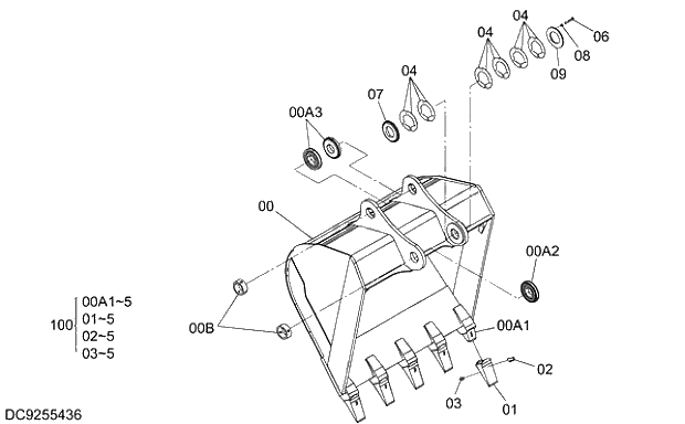 Схема запчастей Hitachi ZX330LC-5G - 021 BUCKET 1.86m3 (JIS 94) 12 FRONT-END ATTACHMENTS