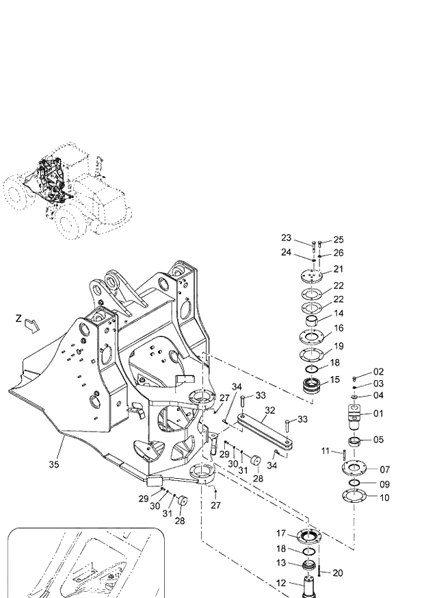 Схема запчастей Hitachi ZW220 - 036_FRONT FRAME 6CG,HCG,HEG (005101-009999). 03 CHASSIS