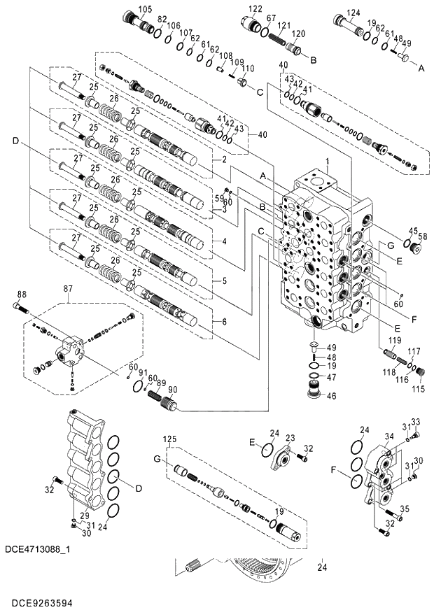 Схема запчастей Hitachi ZX470-5G - 001 VALVE;CONTROL (1-4) 03 VALVE