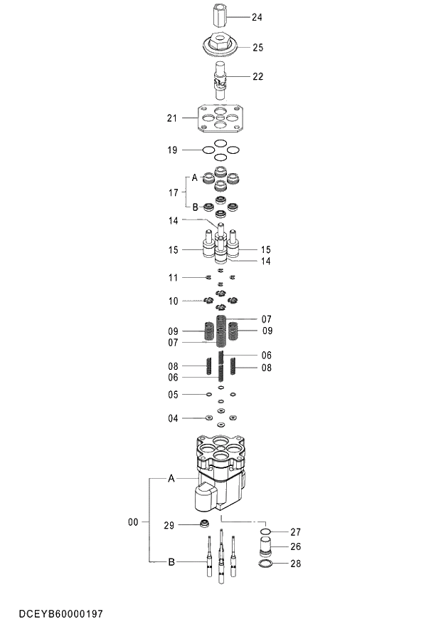 Схема запчастей Hitachi ZX470R-5G - 005 VALVE;PILOT (FRONT, SWING) 03 VALVE