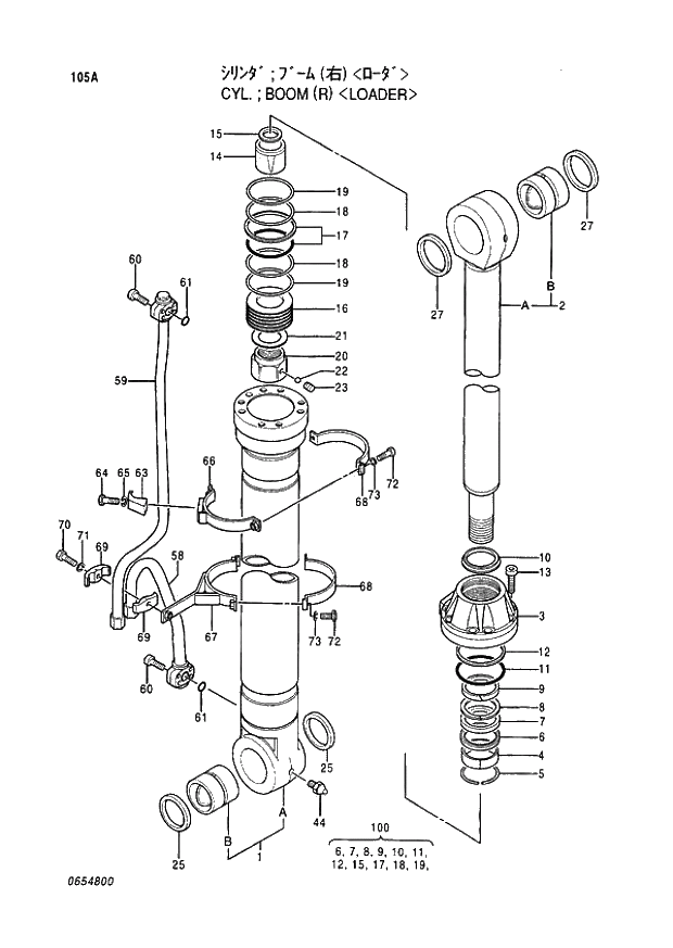 Схема запчастей Hitachi EX400H-3 - 105 CYL. BOOM (R) (LOADER) (005001 -). 04 CYLINDER