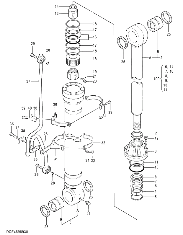 Схема запчастей Hitachi ZX470R-5G - 001 CYL.; BOOM (R) 05 CYLINDER